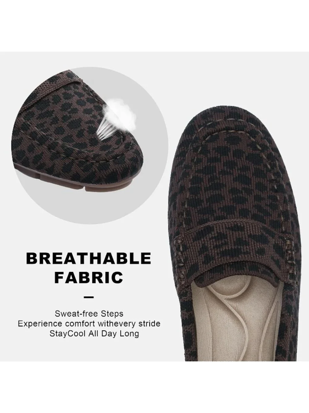 🆕Women's Brown Leopard Mesh fabric Loafer Shoes Comfortable Casual Flat Shoes